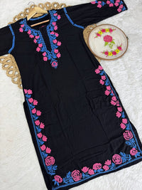 Thread work rayon Coloured Flowers Kurta - Chikankari official