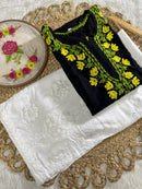 Thread work rayon Coloured Flowers Kurta - Chikankari official