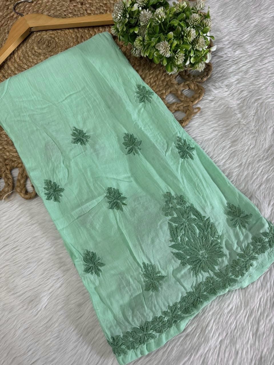 Threadwork designer kurta and pant soft rayon - Chikankari official