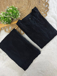 Threadwork designer kurta and pant soft rayon - Chikankari official