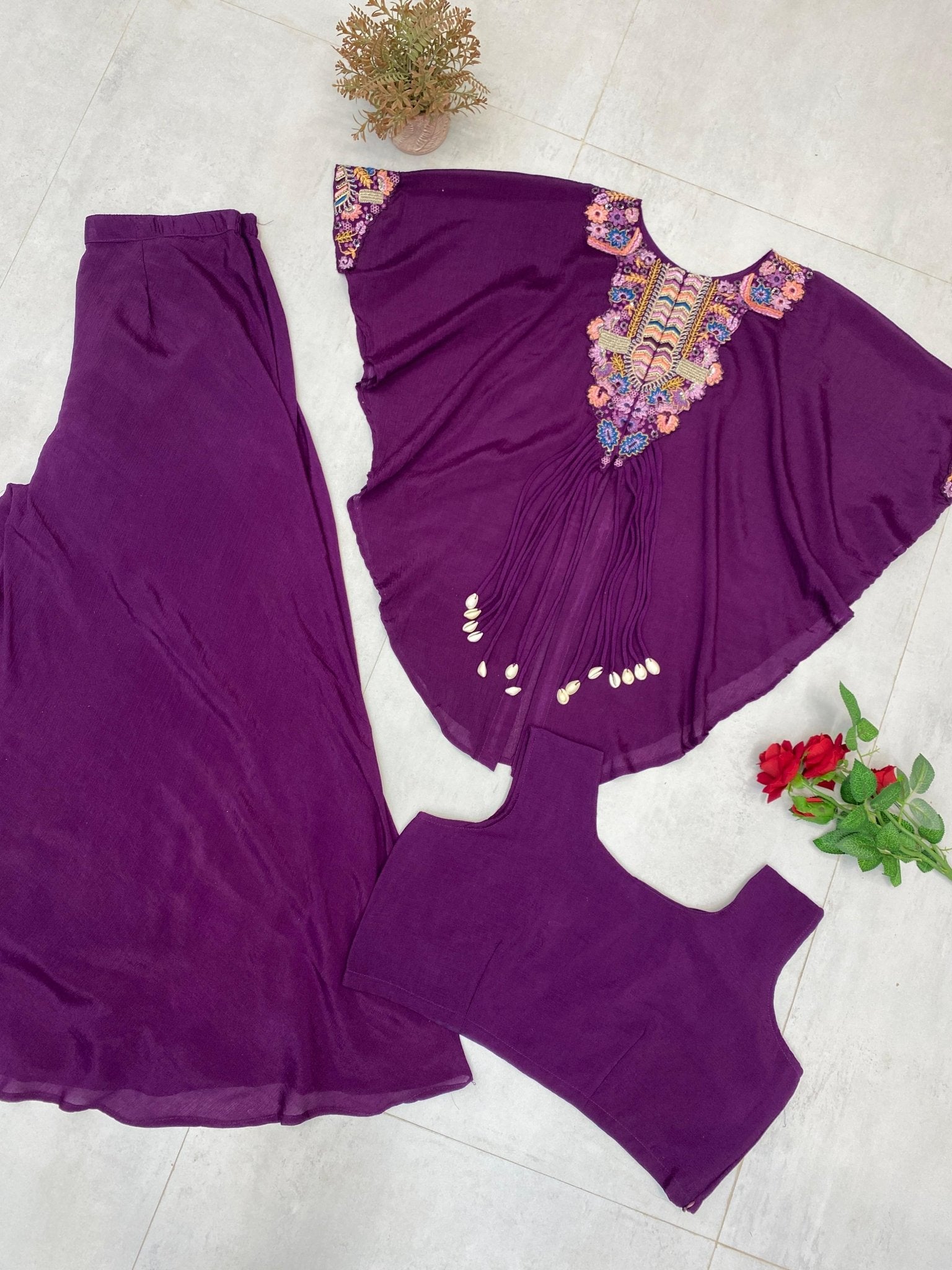 THREE PIECE INDO WESTERN WITH SEQUENCE EMBROIDERED WORK - Chikankari official