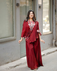 THREE PIECE INDO WESTERN WITH SEQUENCE EMBROIDERED WORK - Chikankari official