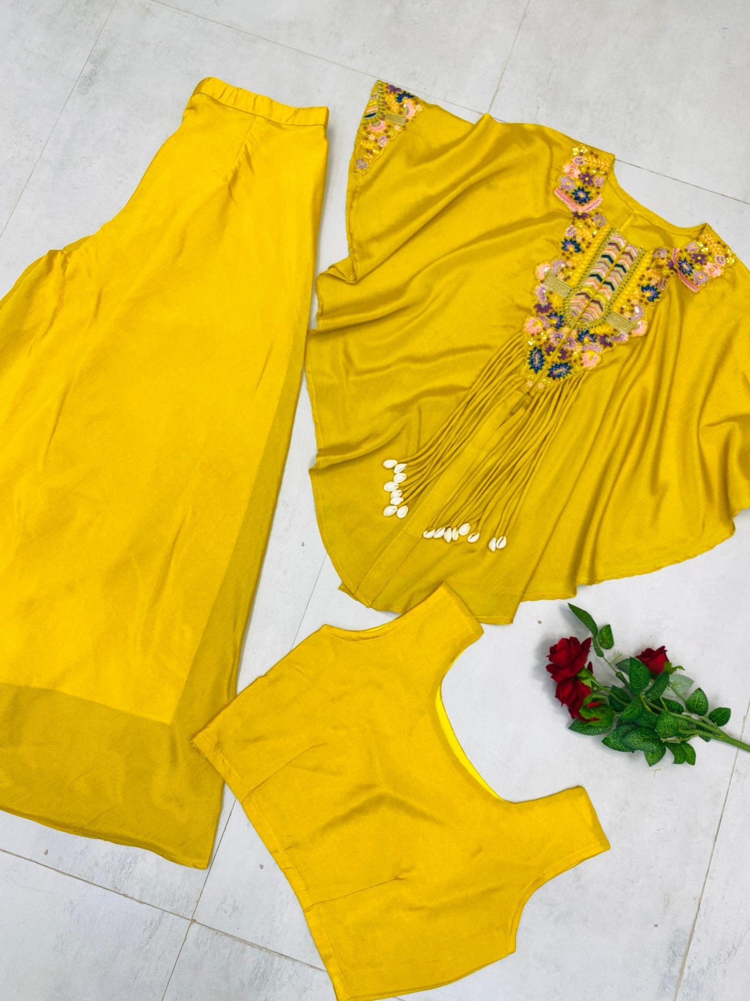 THREE PIECE INDO WESTERN WITH SEQUENCE EMBROIDERED WORK - Chikankari official
