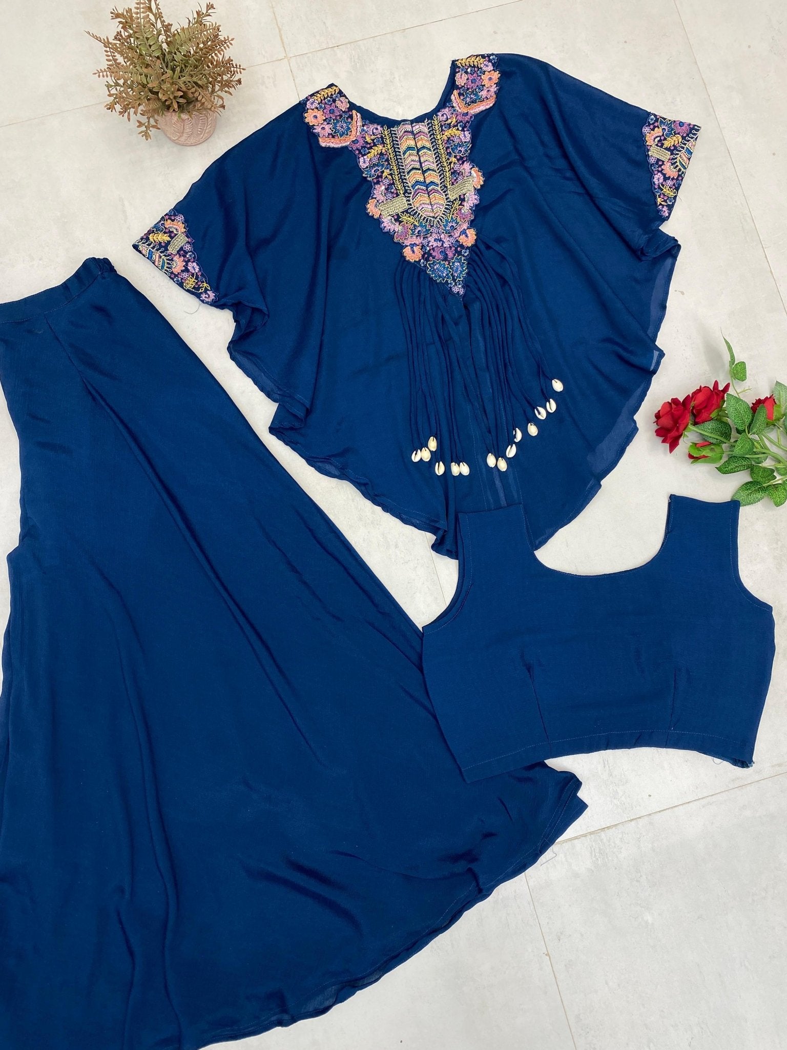 THREE PIECE INDO WESTERN WITH SEQUENCE EMBROIDERED WORK - Chikankari official