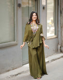 THREE PIECE INDO WESTERN WITH SEQUENCE EMBROIDERED WORK - Chikankari official