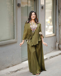 THREE PIECE INDO WESTERN WITH SEQUENCE EMBROIDERED WORK - Chikankari official