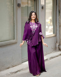 THREE PIECE INDO WESTERN WITH SEQUENCE EMBROIDERED WORK - Chikankari official