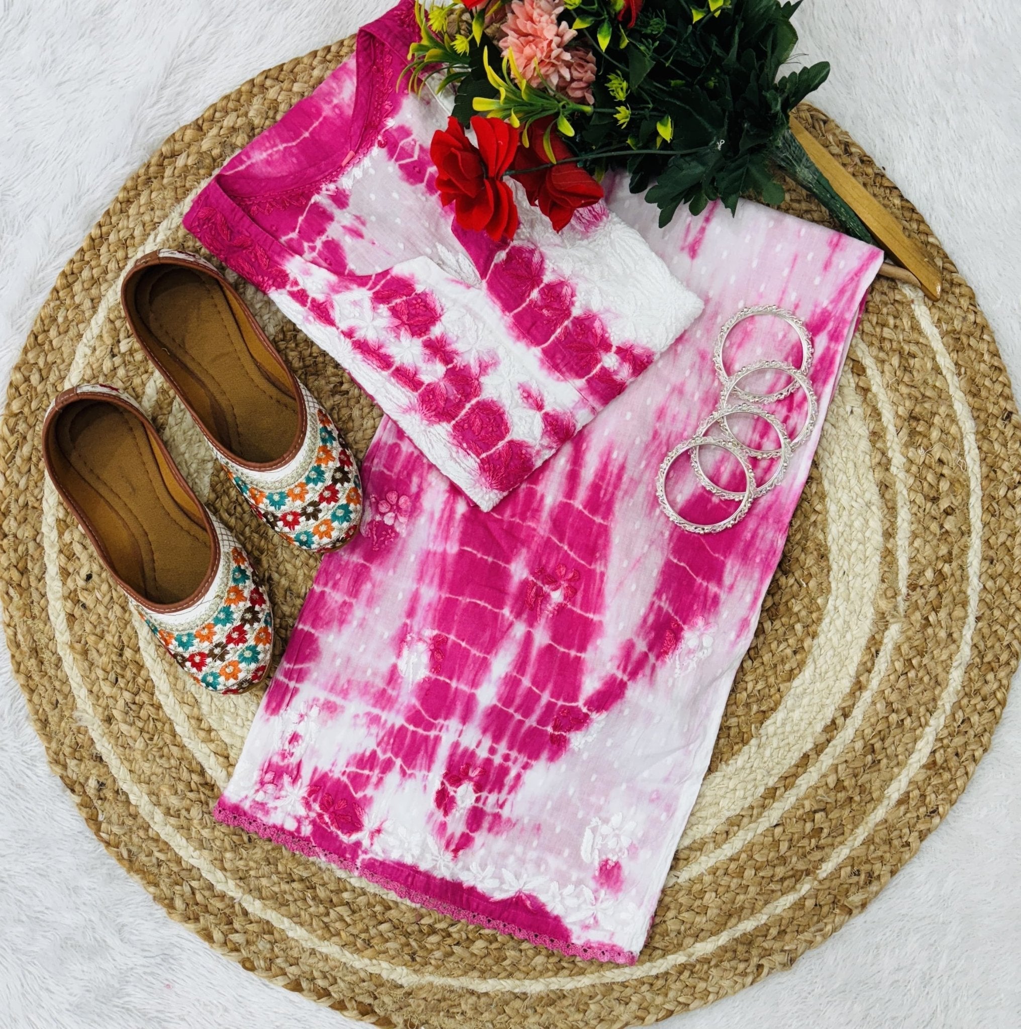 Tie & Dye Ghass patti Hand work Combo - Chikankari official