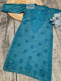 Tone to Tone Chanderi long Kurti - Chikankari official