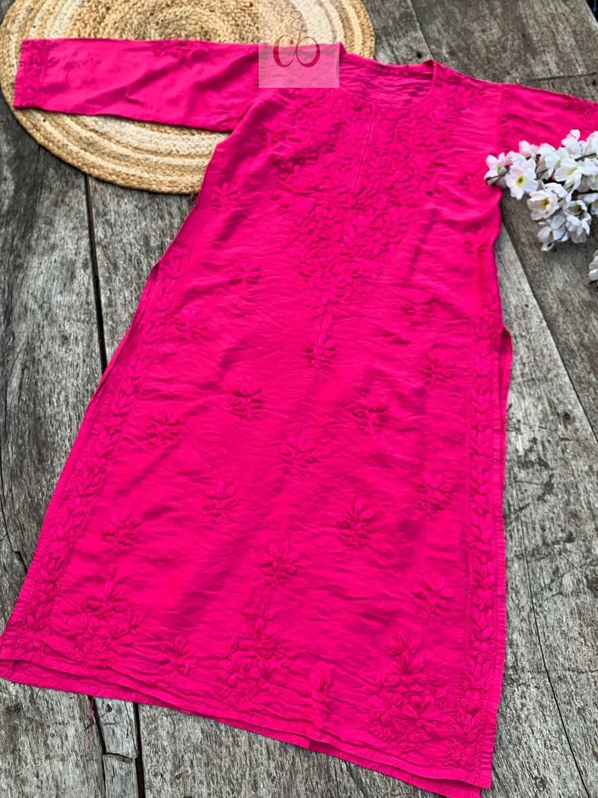 Tone to Tone Chanderi long Kurti - Chikankari official