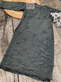 Tone to Tone Chanderi long Kurti - Chikankari official