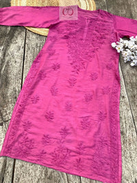 Tone to Tone Chanderi long Kurti - Chikankari official