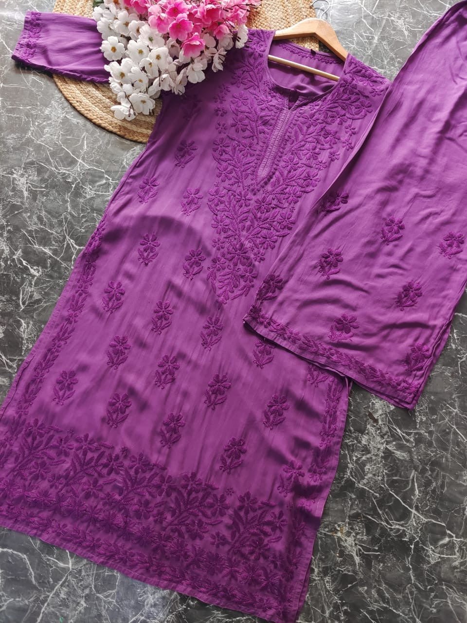 Tone to Tone Co ord Modal Cotton Santoshi Special - Chikankari official