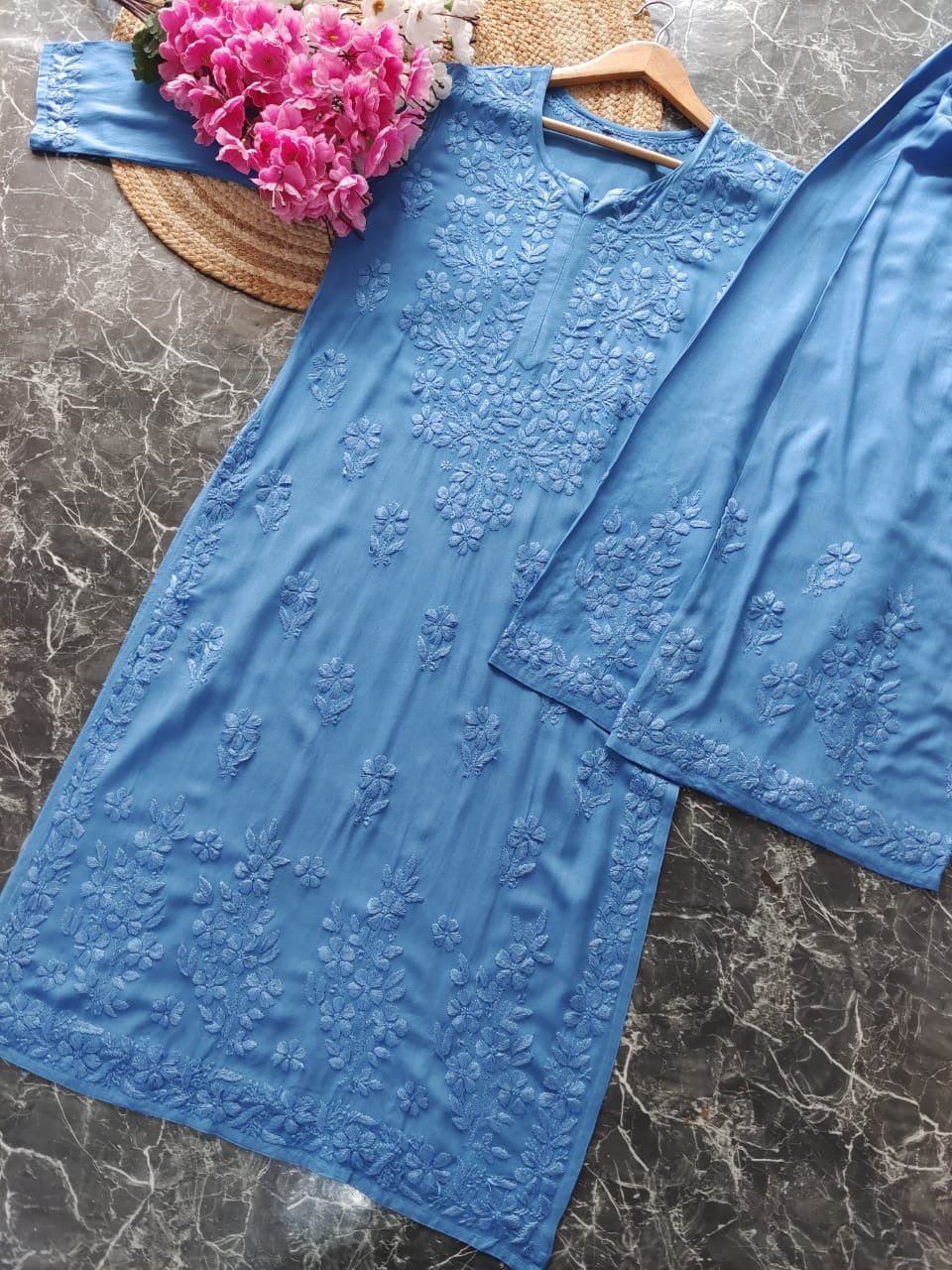 Tone to Tone Co ord Modal Cotton Santoshi Special - Chikankari official