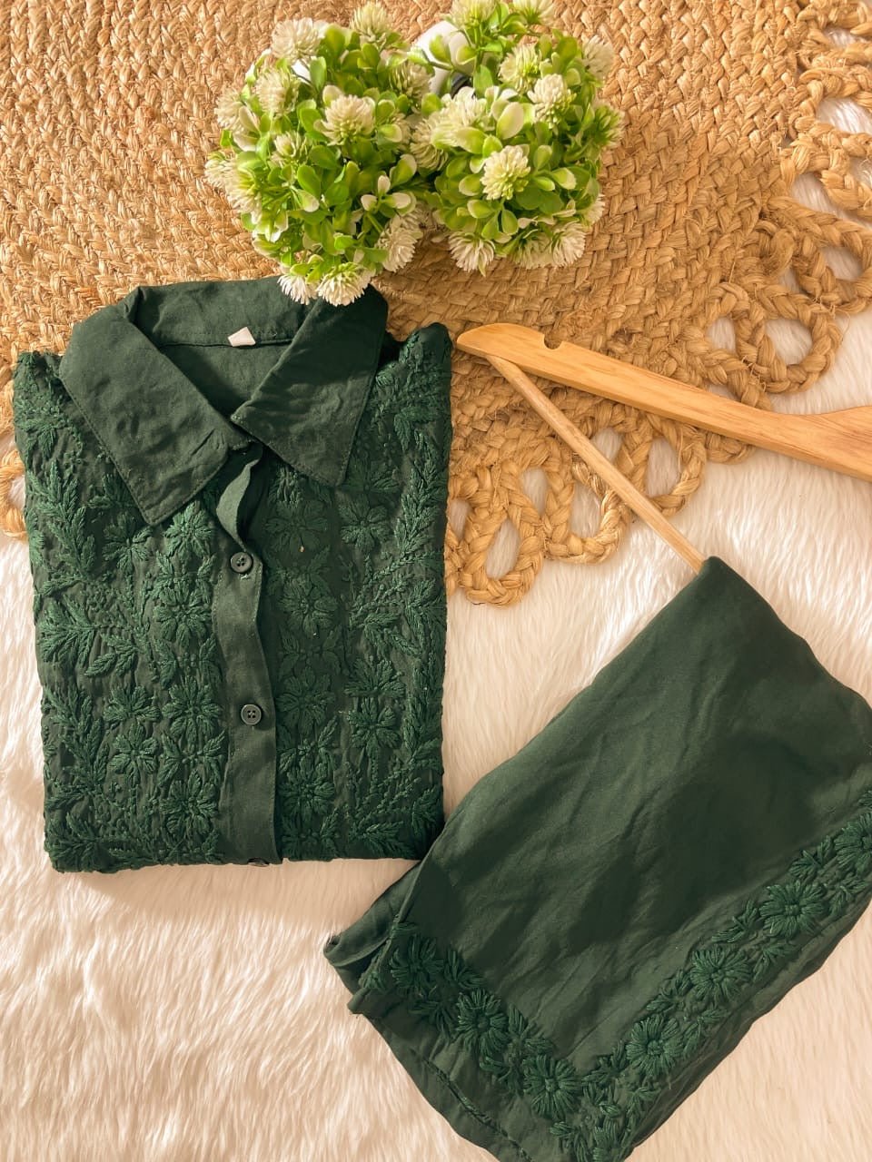 Tone To Tone Rayon Co - ord Shirt With Pant - Chikankari official
