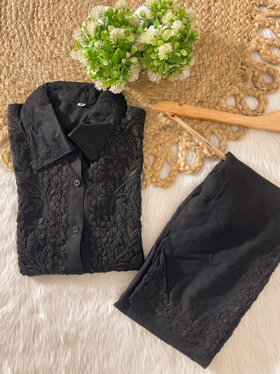 Tone To Tone Rayon Co - ord Shirt With Pant - Chikankari official