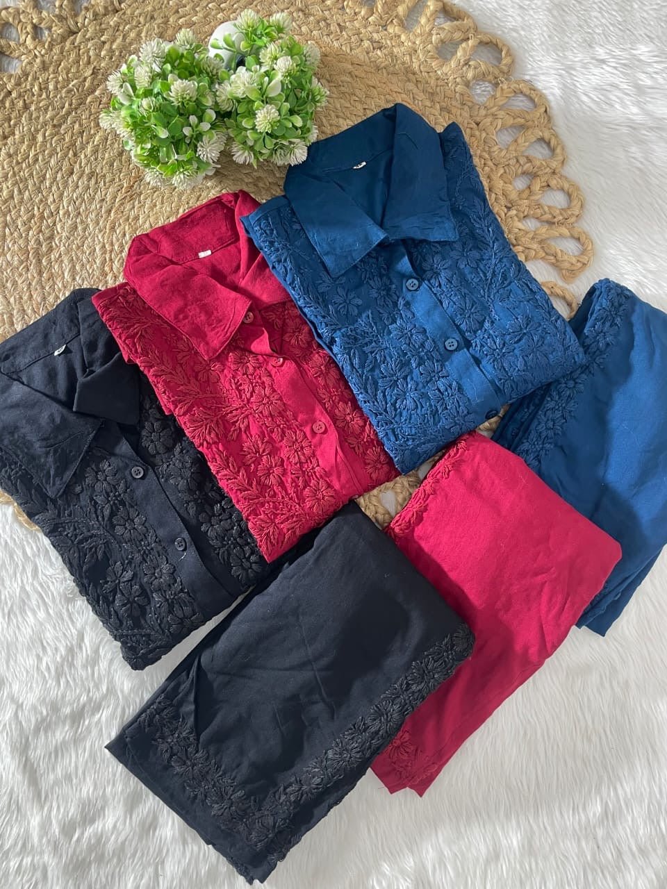 Tone To Tone Rayon Co - ord Shirt With Pant - Chikankari official