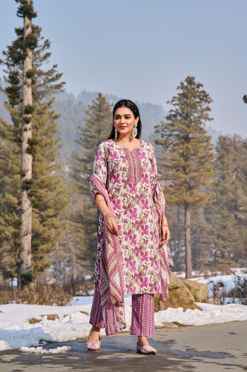 Trendy Heavy cotton printed kurti plazoo duppta set - Chikankari official