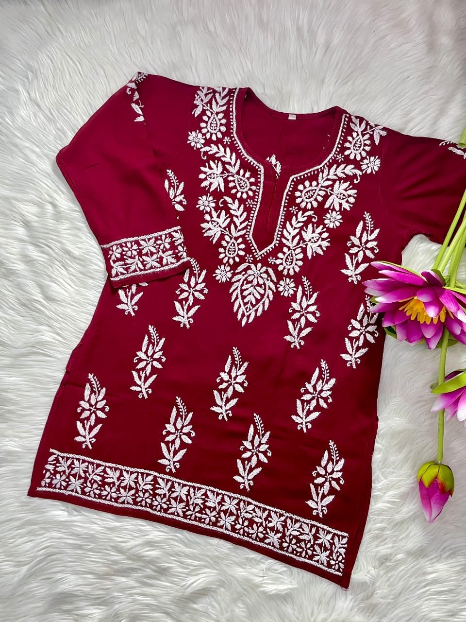 Ultra Soft fiber Rayon Short top - Chikankari official