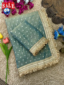 Ultra Soft Moss Fendy Chiffon Saree With Silver Jhari Weaving Buti - Chikankari official