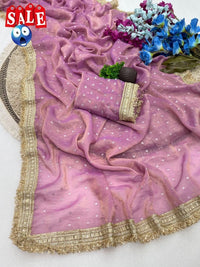 Ultra Soft Moss Fendy Chiffon Saree With Silver Jhari Weaving Buti - Chikankari official