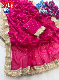Ultra Soft Moss Fendy Chiffon Saree With Silver Jhari Weaving Buti - Chikankari official
