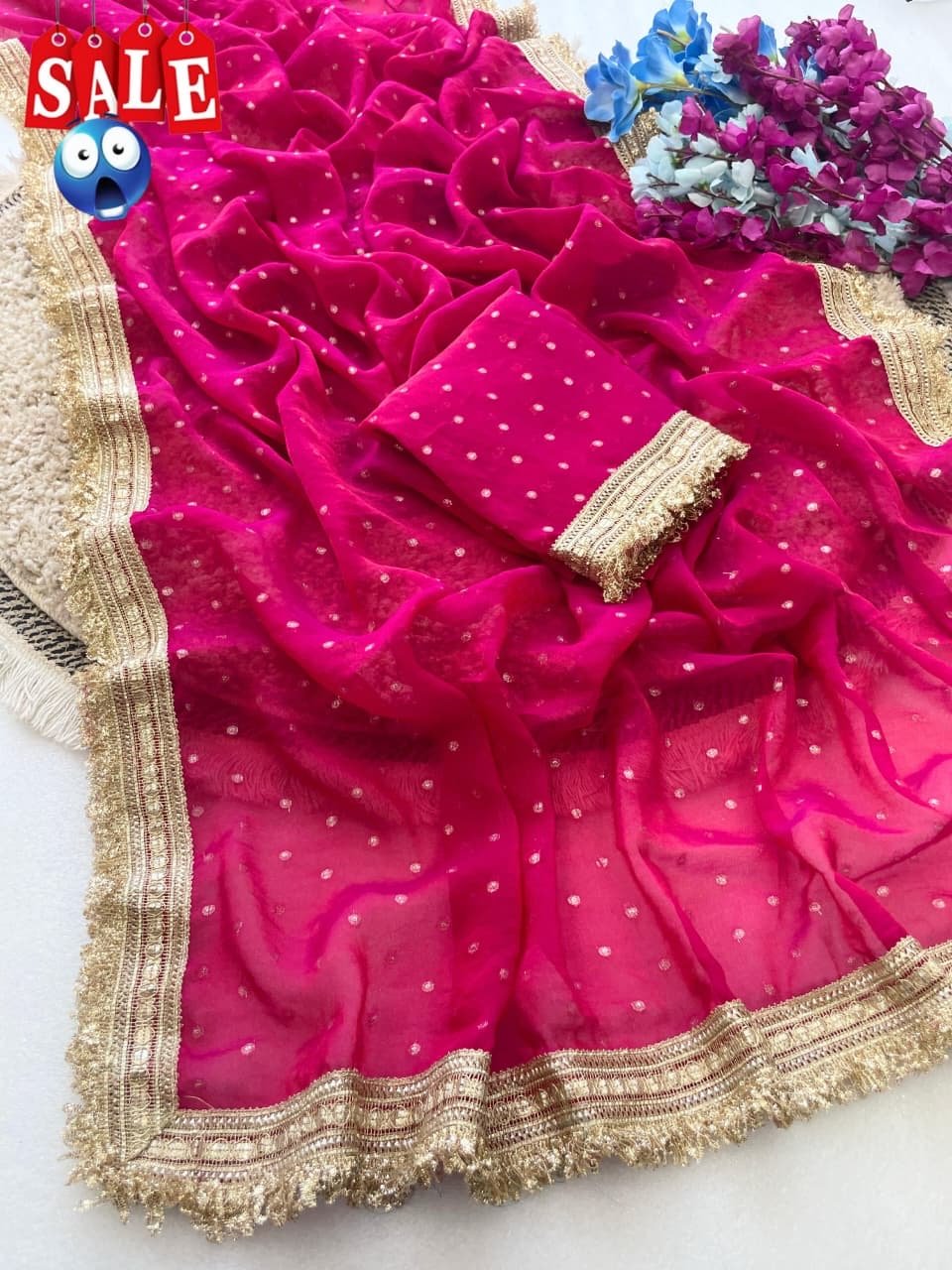 Ultra Soft Moss Fendy Chiffon Saree With Silver Jhari Weaving Buti - Chikankari official