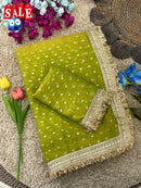 Ultra Soft Moss Fendy Chiffon Saree With Silver Jhari Weaving Buti - Chikankari official
