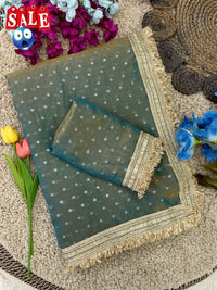 Ultra Soft Moss Fendy Chiffon Saree With Silver Jhari Weaving Buti - Chikankari official