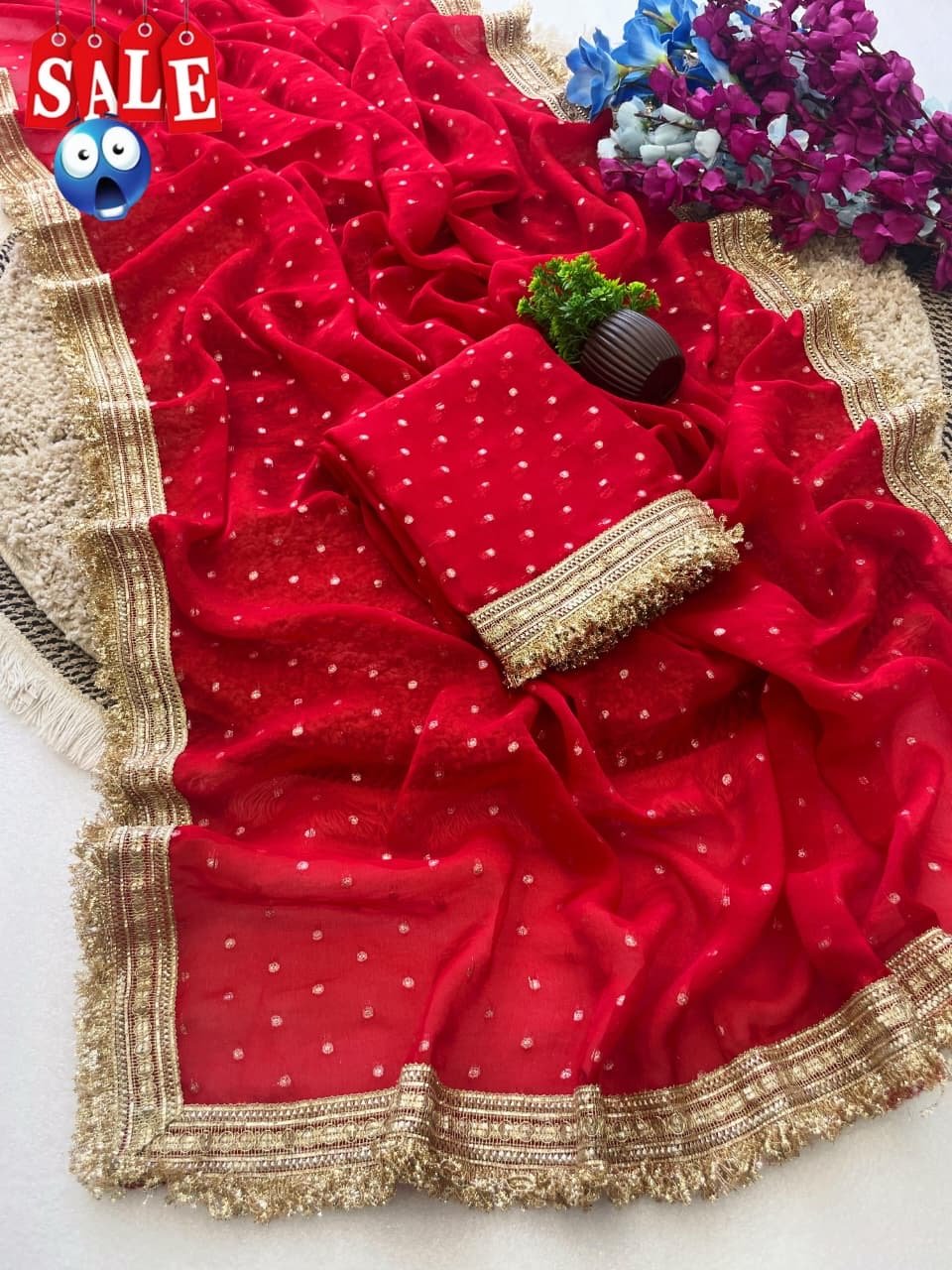 Ultra Soft Moss Fendy Chiffon Saree With Silver Jhari Weaving Buti - Chikankari official