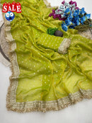 Ultra Soft Moss Fendy Chiffon Saree With Silver Jhari Weaving Buti - Chikankari official