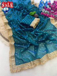 Ultra Soft Moss Fendy Chiffon Saree With Silver Jhari Weaving Buti - Chikankari official