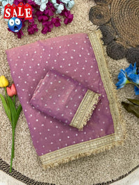 Ultra Soft Moss Fendy Chiffon Saree With Silver Jhari Weaving Buti - Chikankari official