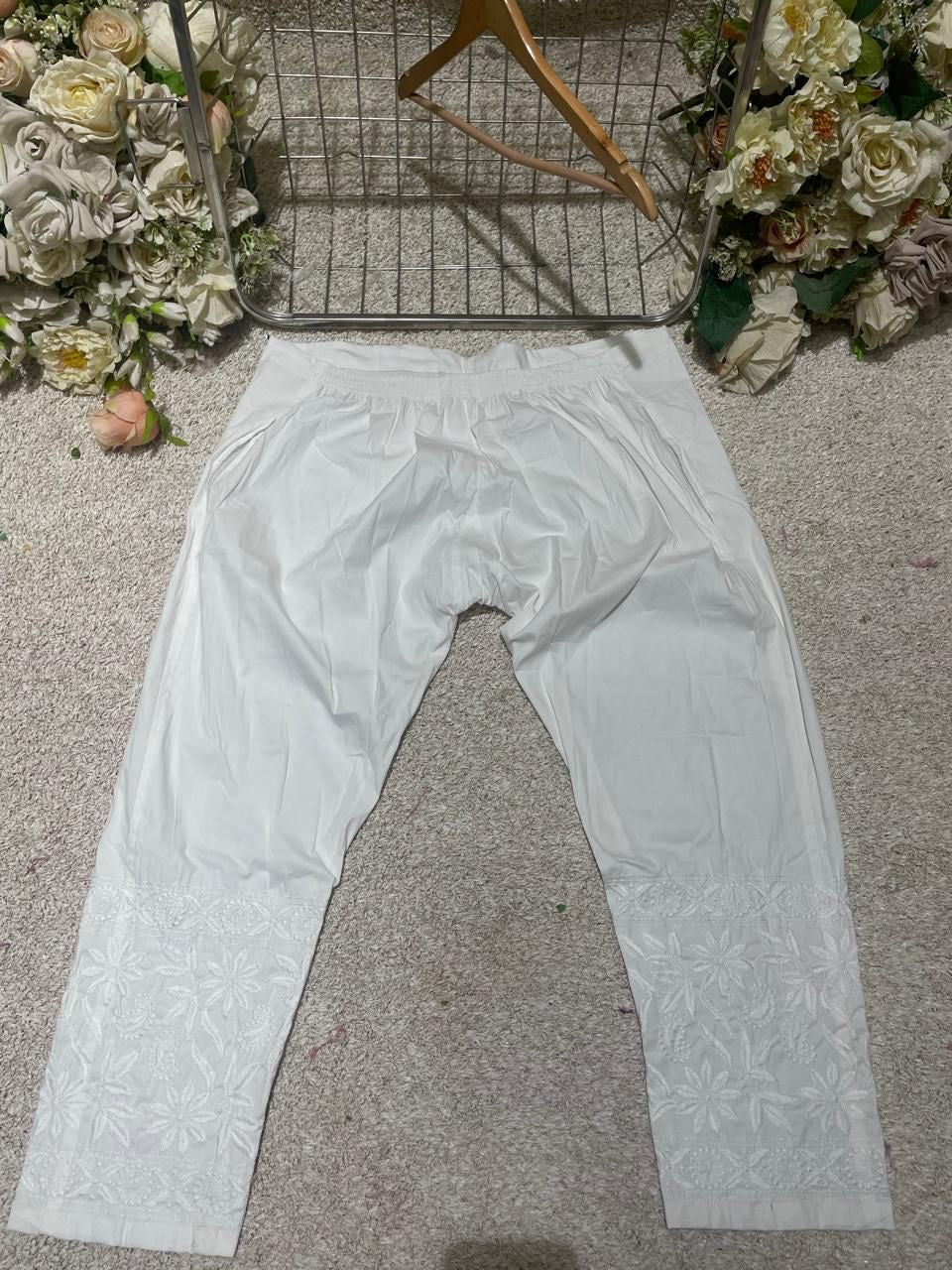 Upto 50 waist Hand embroidery Free Size Pant - Chikankari official