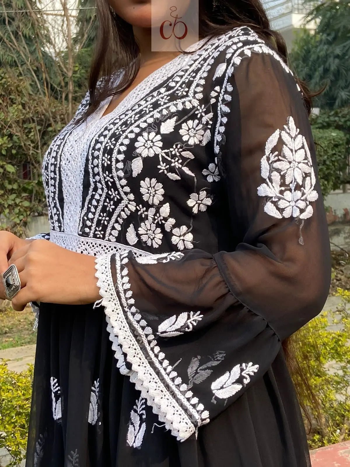 V Lace Chikankari Gharara set - Chikankari official