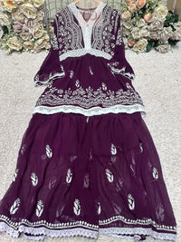 V Lace Chikankari Gharara set - Chikankari official