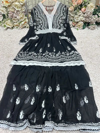 V Lace Chikankari Gharara set - Chikankari official