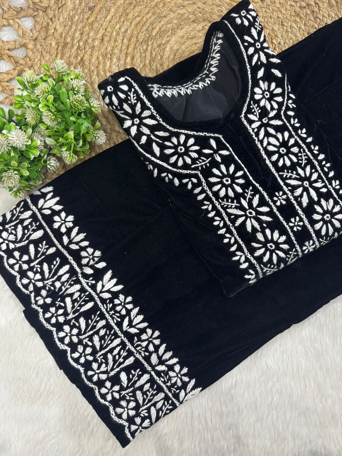 Velvet slevee length Beautiful work Set - Chikankari official