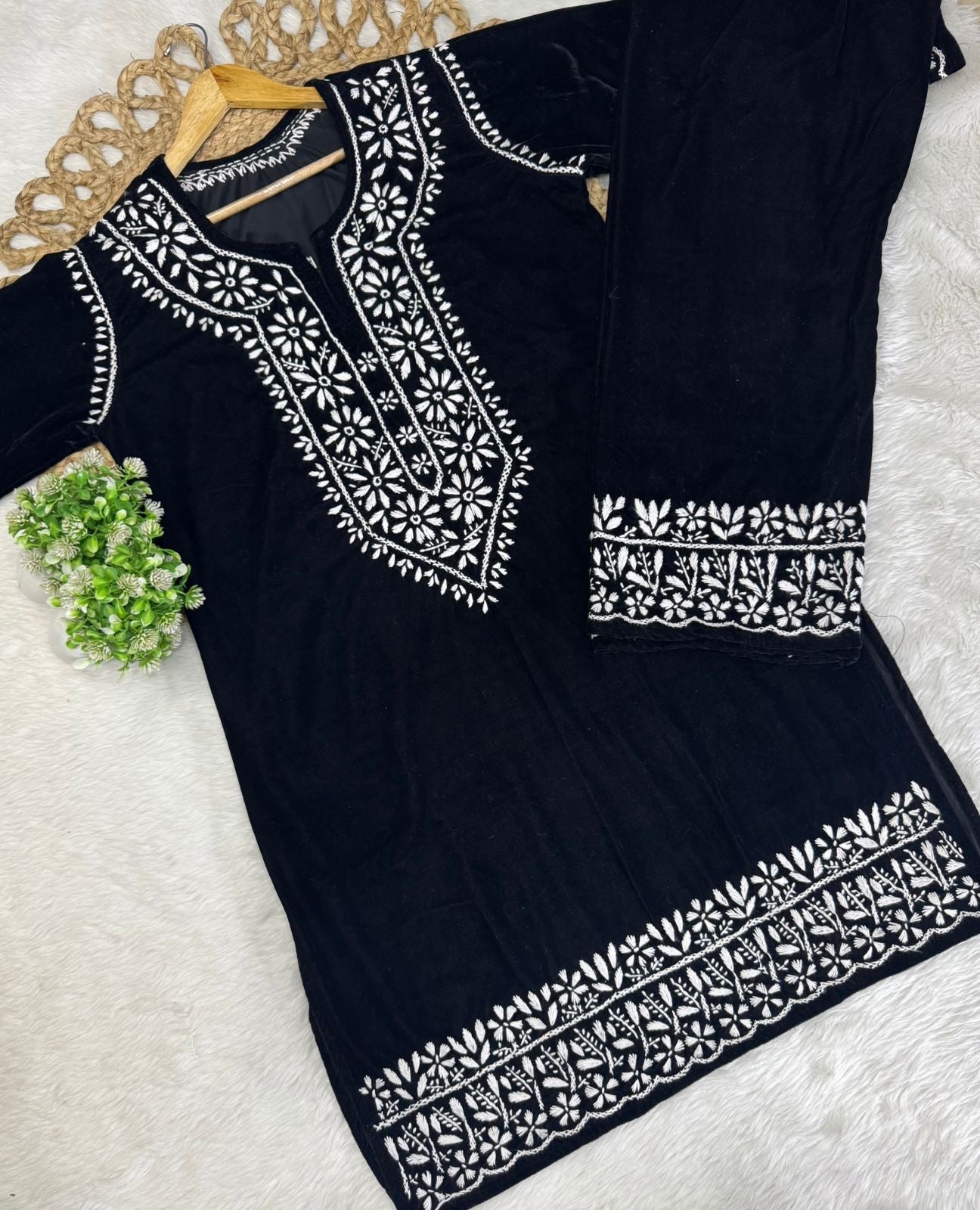 Velvet slevee length Beautiful work Set - Chikankari official