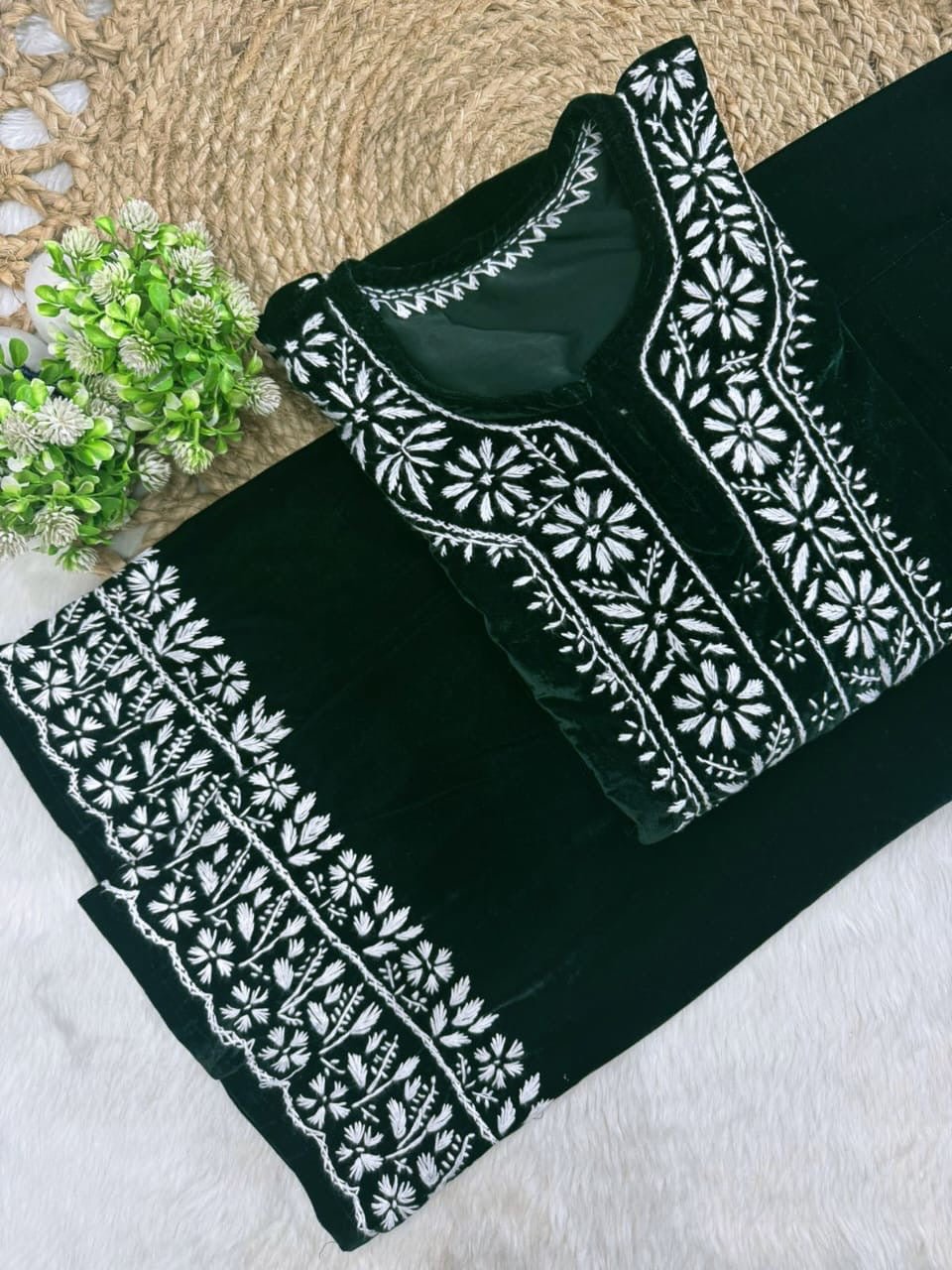 Velvet slevee length Beautiful work Set - Chikankari official