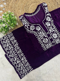 Velvet slevee length Beautiful work Set - Chikankari official