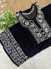 Velvet slevee length Beautiful work Set - Chikankari official