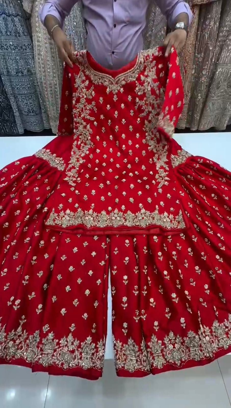 Veronica Red festive 3pc Set - Chikankari official
