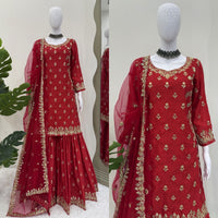 Veronica Red festive 3pc Set - Chikankari official