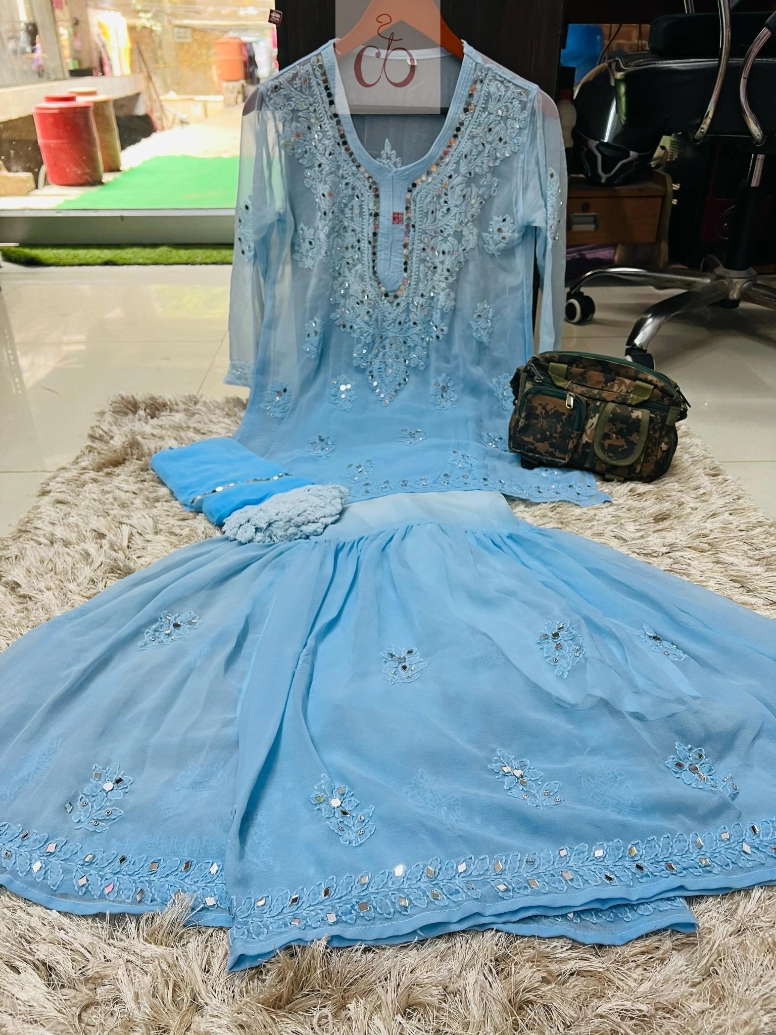 Viral ( Short Mirror Gharara 4pc Set ) Rishita Special - Chikankari official