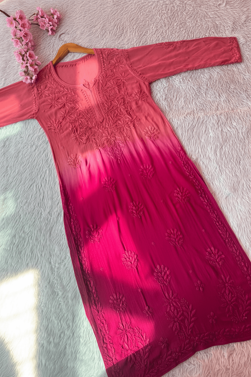 Viscose heavy Daman tone to Ombre Chikankari 2pc