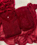 Viscose heavywork 3d Kurta pant dupatta set - Chikankari official