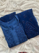 Viscose heavywork 3d Kurta pant dupatta set - Chikankari official