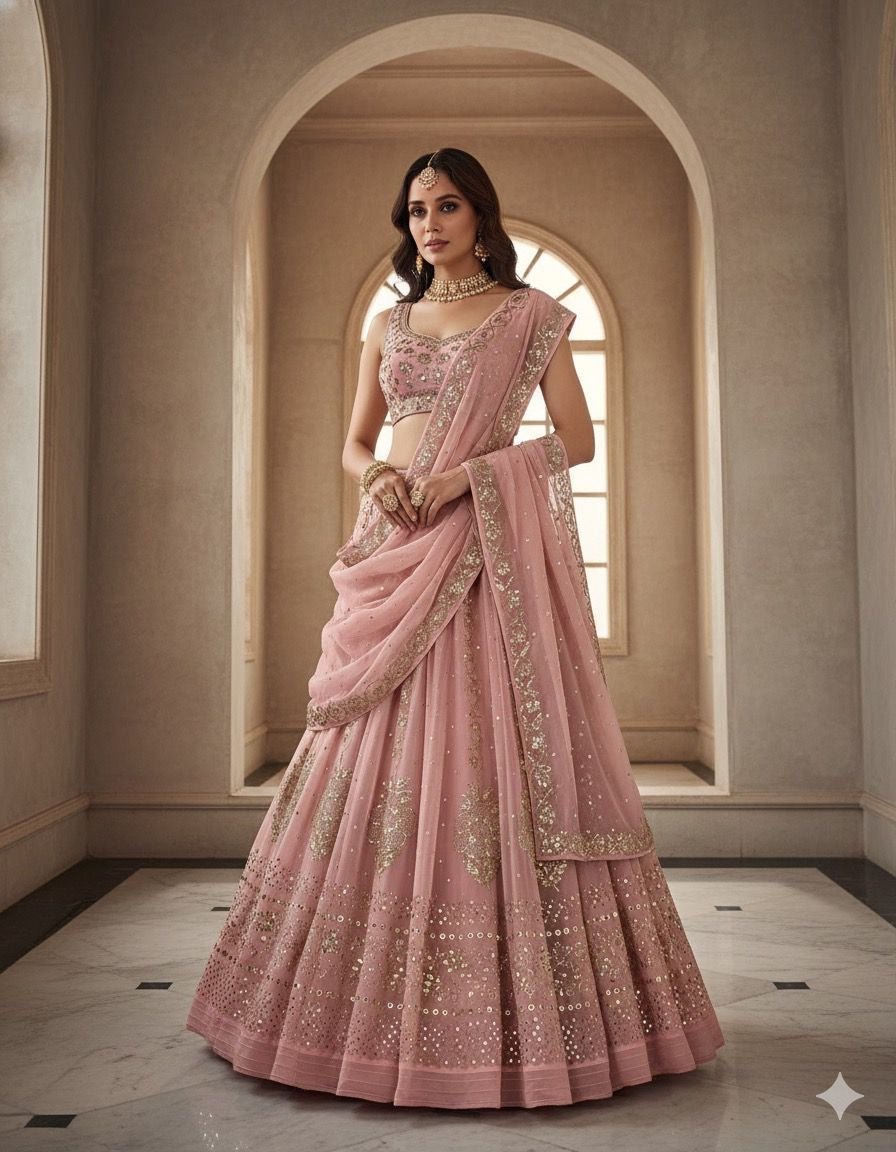 Viscose Muqaish Embroidered lehenga Set - Chikankari official