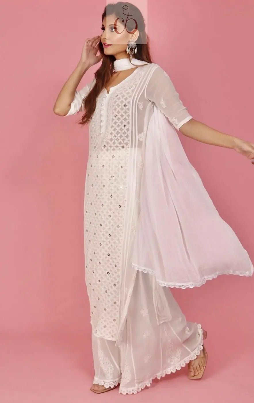 Viscose Ring Jaal Premium Set - Chikankari official